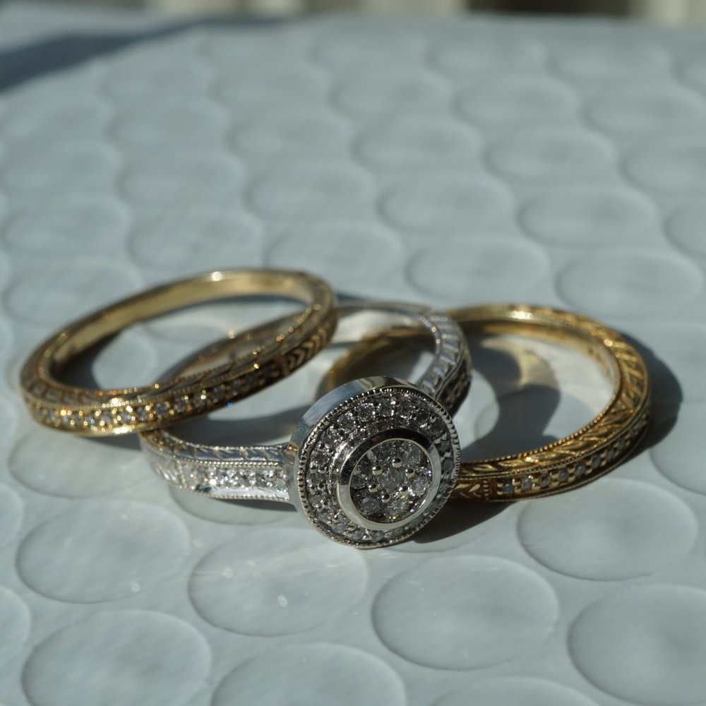 14KTT Gold Diamond ring set of 3